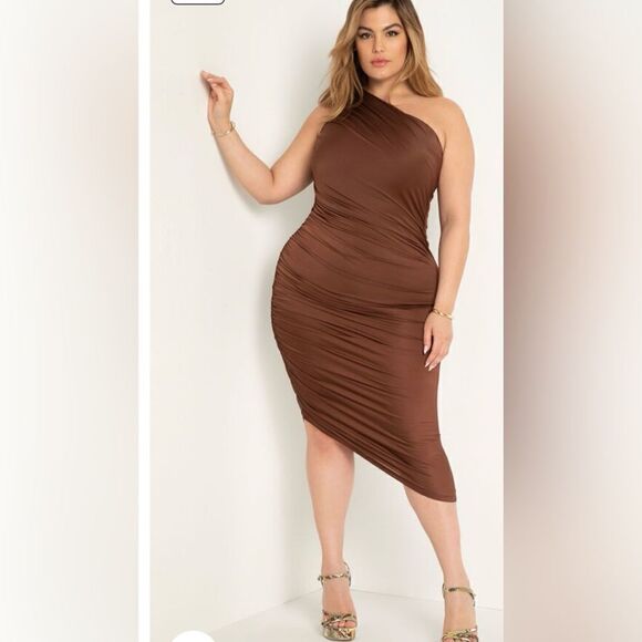 NWT ELOQUII Side Ruched One-Shoulder Body-Con Dress Size 16 - Picture 1 of 6